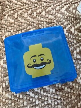 LEGO Blue Storage Case with Mustache Minifigure Face